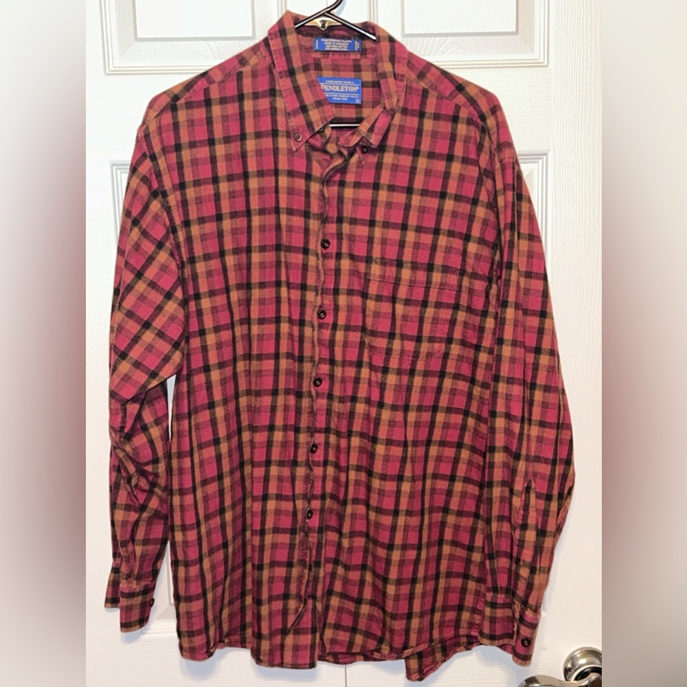 Pendleton Canterbury Cloth Merino Wool Pima Cotton‎ Plaid Flannel Shirt Men's Lg
